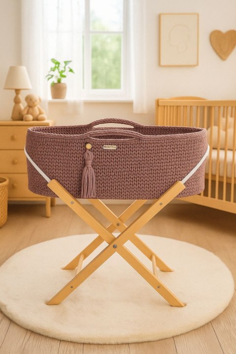 Kosz Mojżesza BOHO Handmade ze stojakiem - mauve