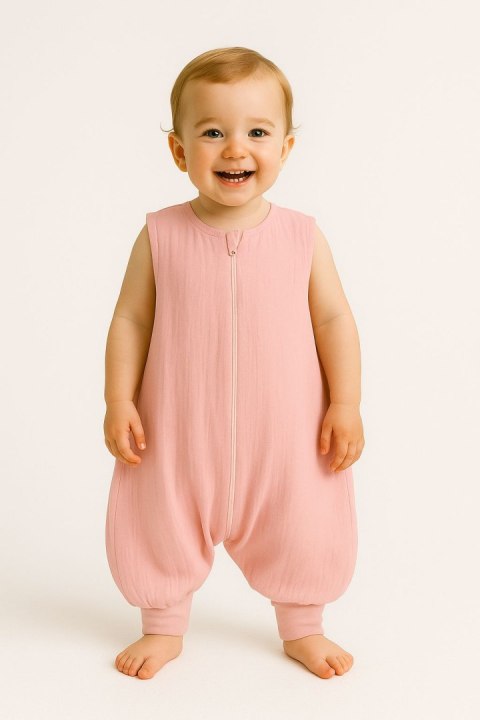 Muślinowy śpiworek dla dzieci z nogawkami XL pastel pink