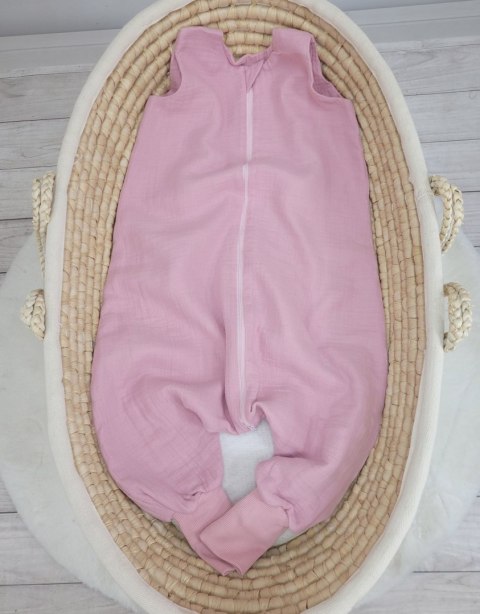 Muślinowy śpiworek dla dzieci z nogawkami XL pastel pink