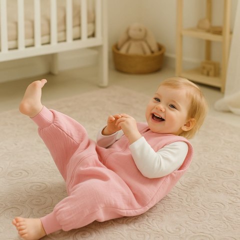 Muślinowy śpiworek dla dzieci z nogawkami XL pastel pink