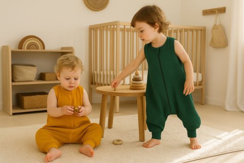 Muślinowy śpiworek dla dzieci z nogawkami musztardowy