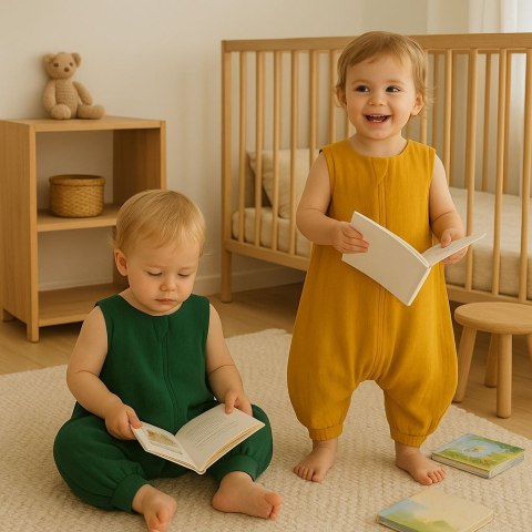 Muślinowy śpiworek dla dzieci z nogawkami zieleń lasu