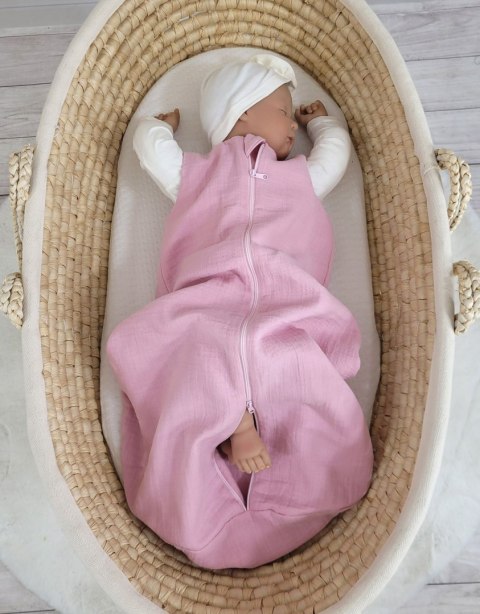 Muślinowy śpiworek dla dzieci mały zaokrąglony pastel pink