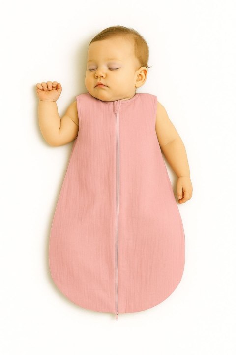 Muślinowy śpiworek dla dzieci mały zaokrąglony pastel pink