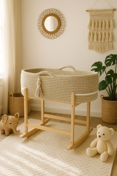 Kosz Mojżesza BOHO Handmade z kołyską - jasny beż