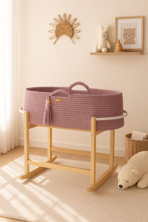 Kosz Mojżesza BOHO Handmade z kołyską - lawendowy