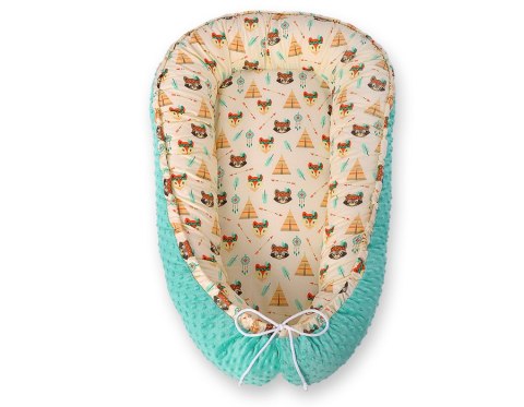 Kokon niemowlęcy dwustronny minky - misie w tipi
