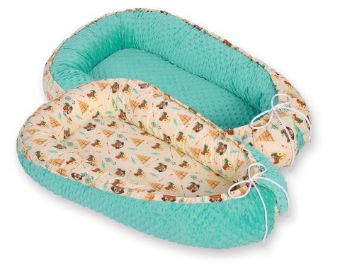 Kokon niemowlęcy dwustronny minky - misie w tipi