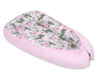 Kokon niemowlęcy dwustronny peonie różowe/różowy